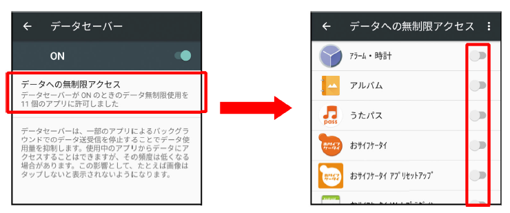 「データセーバー」機能画面の画像