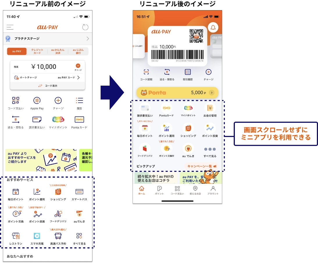 au PAY アプリをリニューアル~アプリ起動後そのままバーコード au PAY アプリをリニューアル~アプリ起動後そのままバーコード