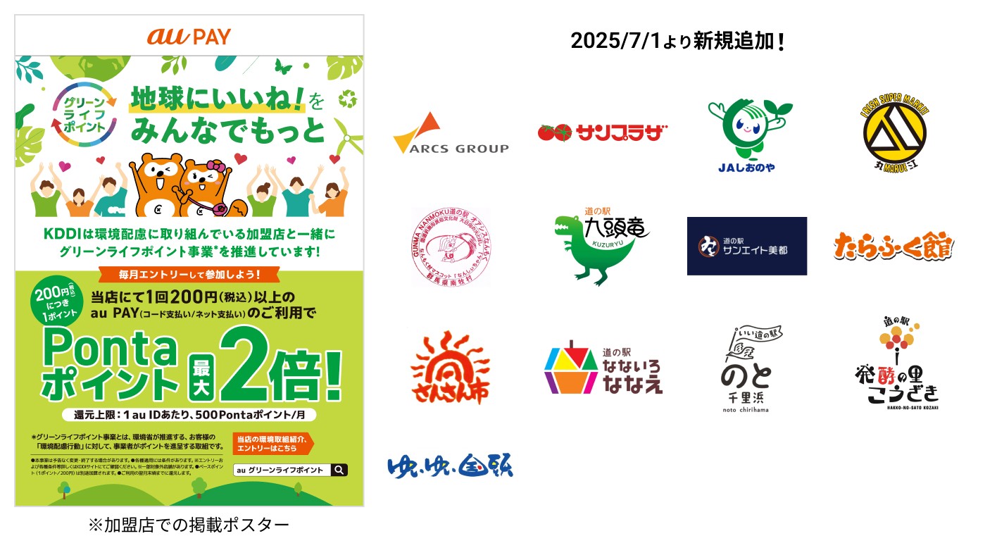 2025年7月から「グリーンライフ・ポイント」対象加盟店を拡充 | ポイント・決済 | au