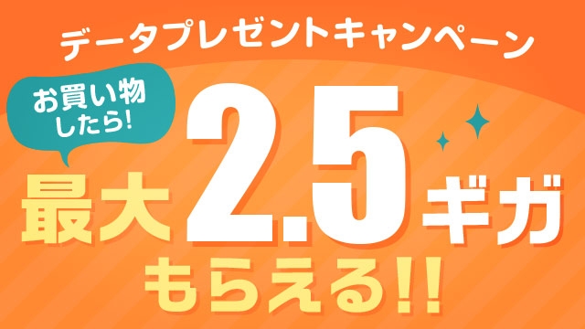データプレゼントキャンペーン お買い物したら最大2.5ギガもらえる!!