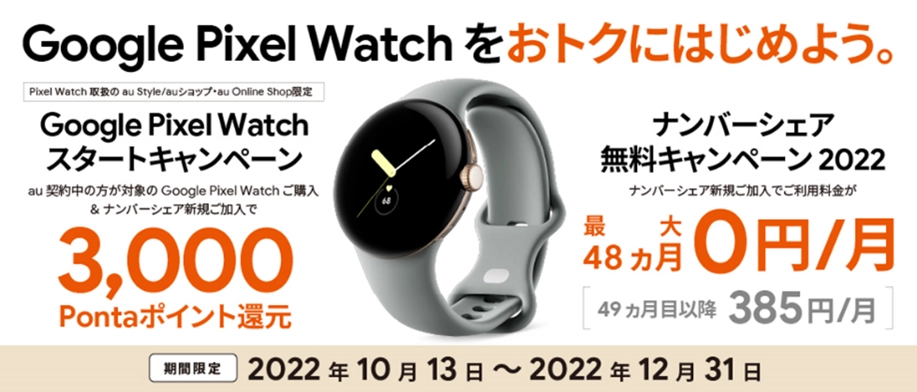 Google Pixel Watch」4G LTE対応モデルをau +1 collectionから発売