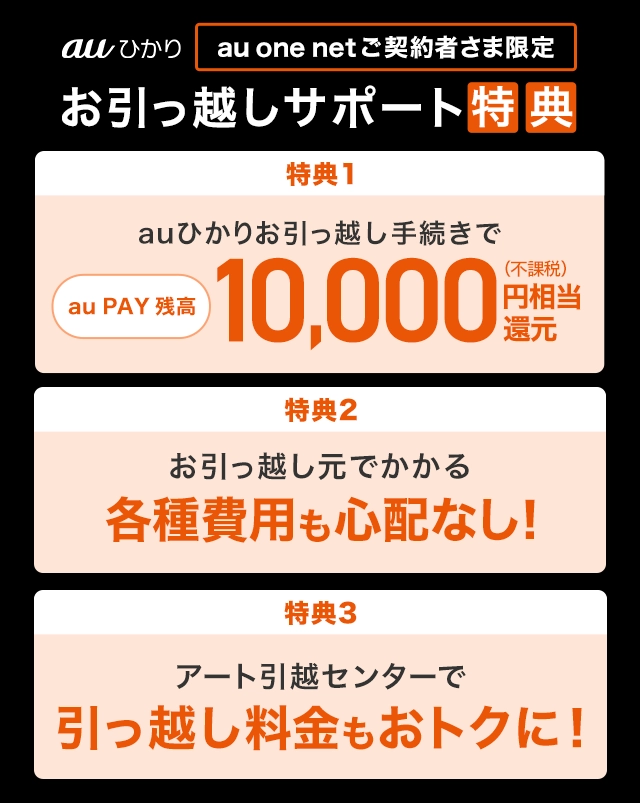 お引っ越しサポート特典】アート引越センター×auひかり10,000円au PAY ...