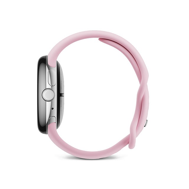 Google Pixel Watch 3（41mm）Polished Silver+Rose Quartz 横（左）向き