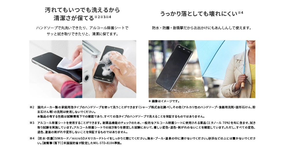 スマホライフをサポートする充実機能：汚れてもいつでも洗えるから清潔さが保てる・うっかり落としても壊れにくい