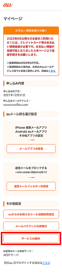Auメール持ち運び サービスを解約したい よくあるご質問 サポート Au