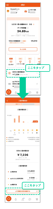 請求書 明細書の読み方 イメージを確認する スマートフォン 携帯電話およびインターネット 電話をご利用の方 Au